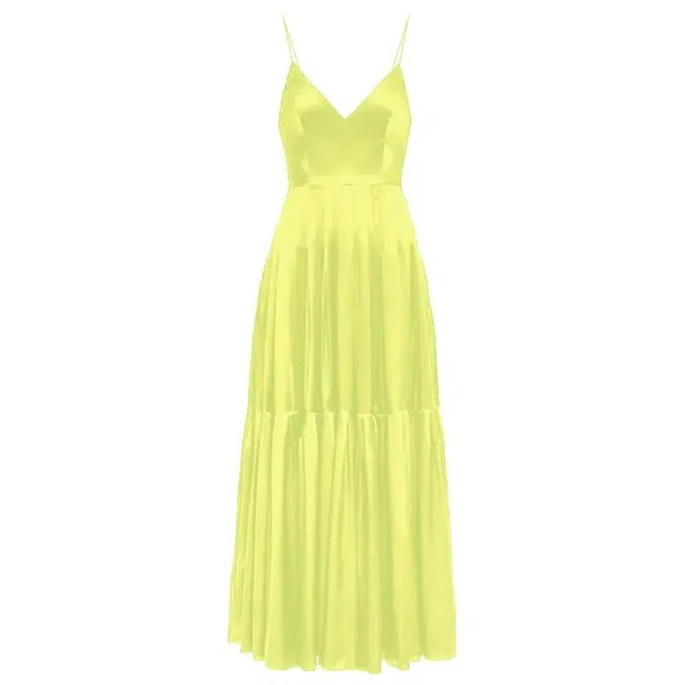 Alex Perry Yellow Green Pleated Midi Sundress